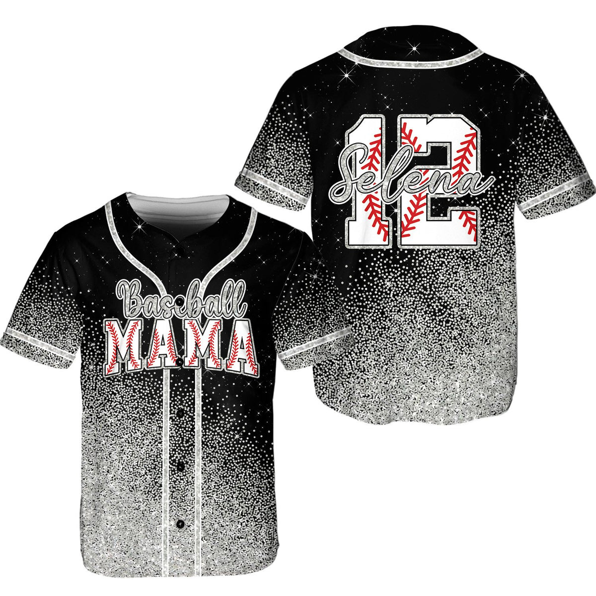 Black mom baseball jersey with gradient design, front view 7