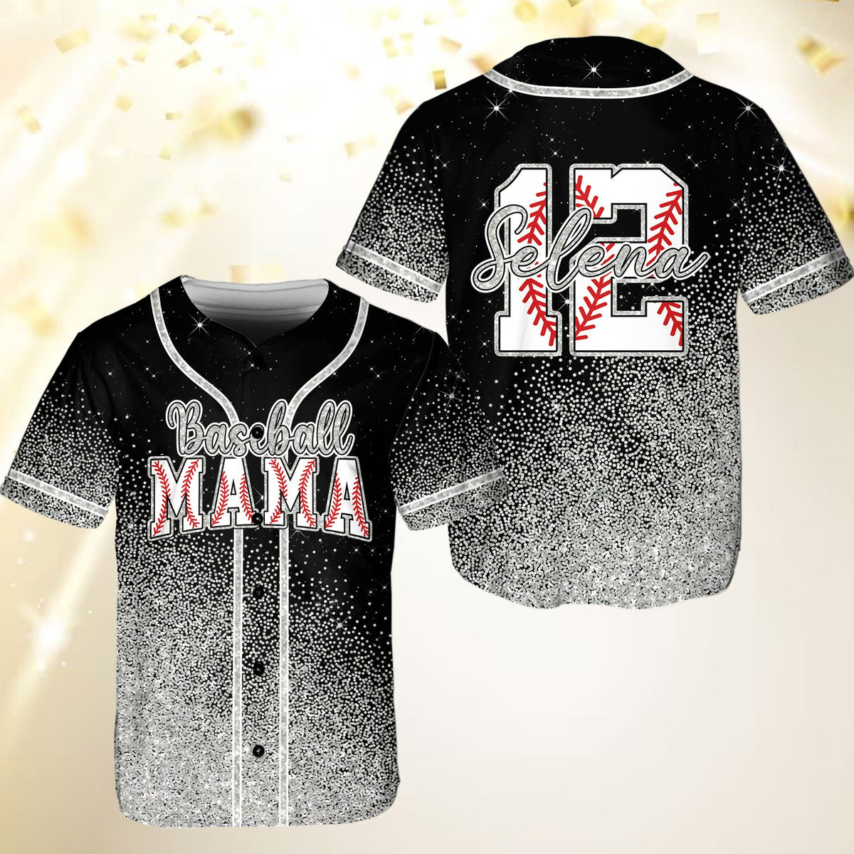 Black mom baseball jersey with gradient design, front view 8