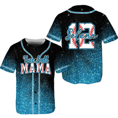 Black mom baseball jersey with gradient design, front view 9