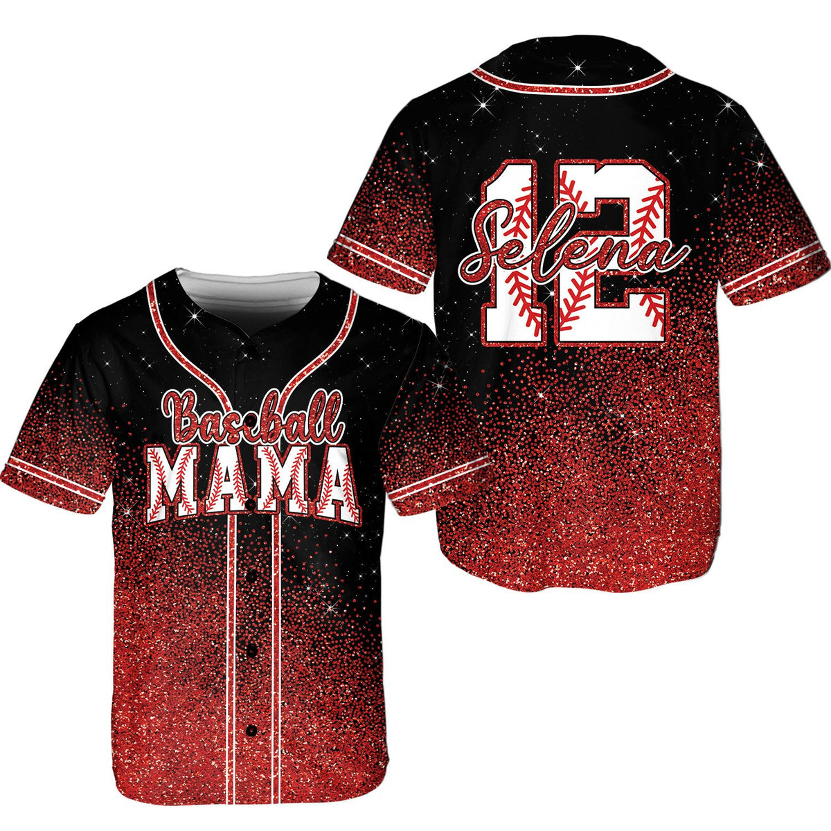 Black mom baseball jersey with Baseball MAMA design, main view