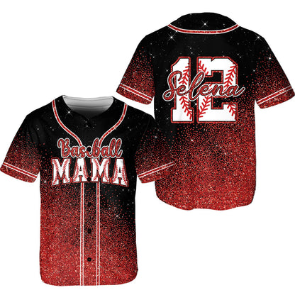 Black mom baseball jersey with Baseball MAMA design, main view