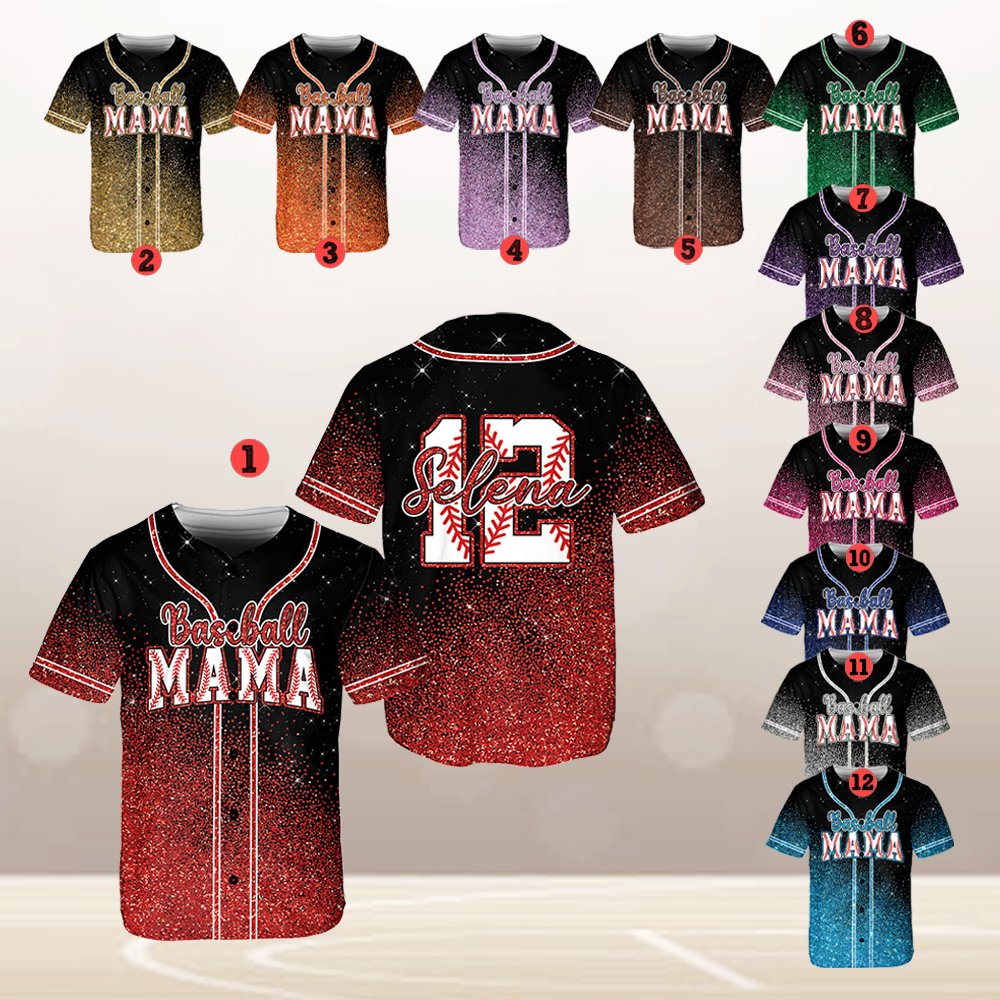 Personalized multicolor mom baseball jersey, alternate front view 3