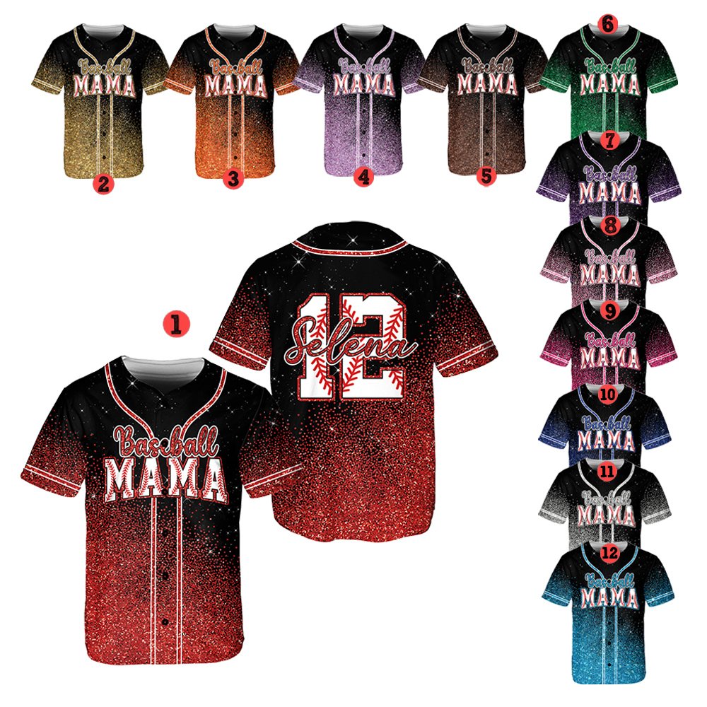 Personalized multicolor mom baseball jersey, front view