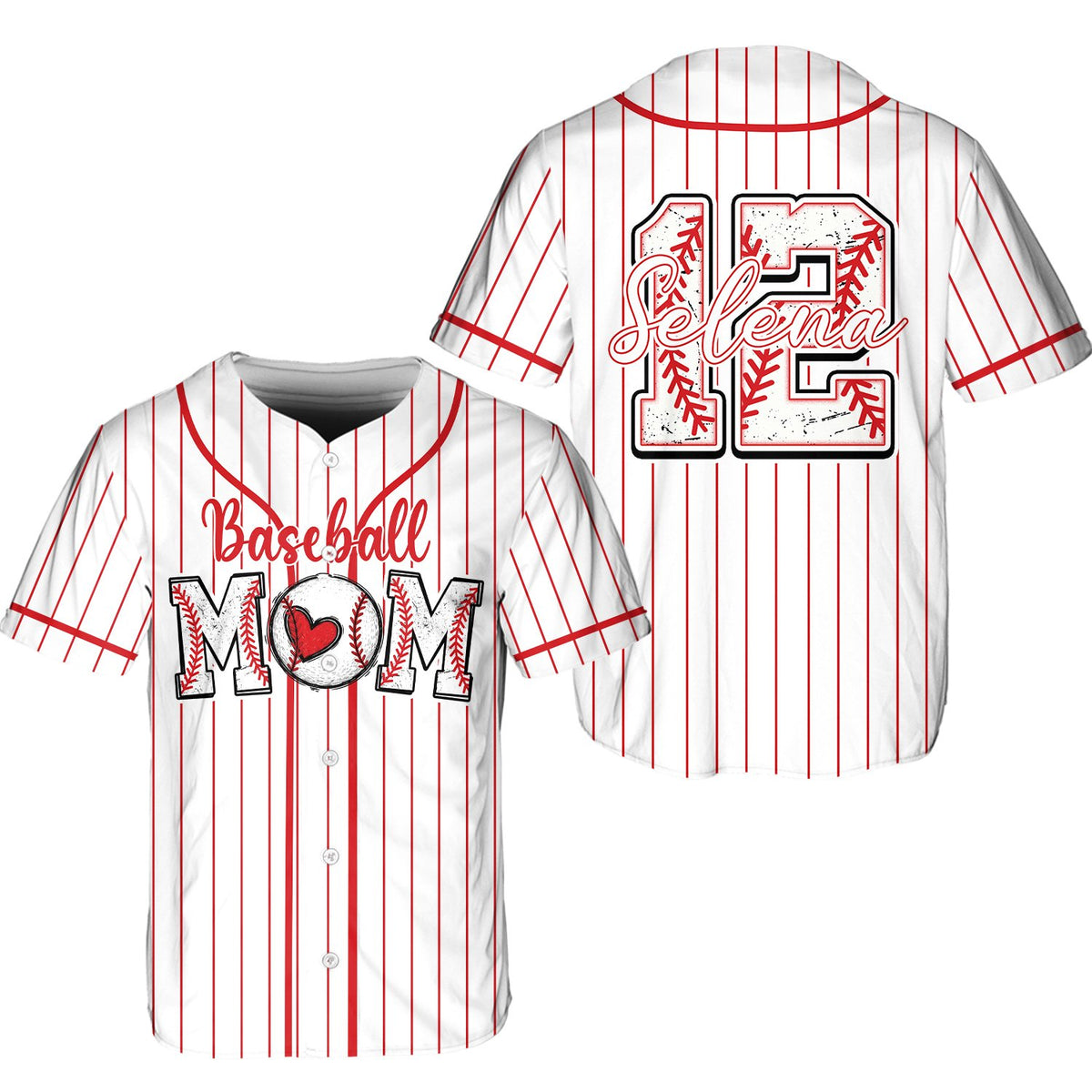 Close-up front view of personalized baseball jersey
