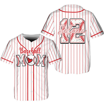 Close-up front view of personalized baseball jersey