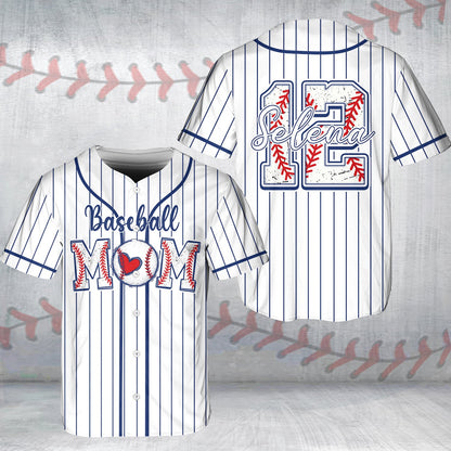 Final front view of personalized white mom baseball jersey