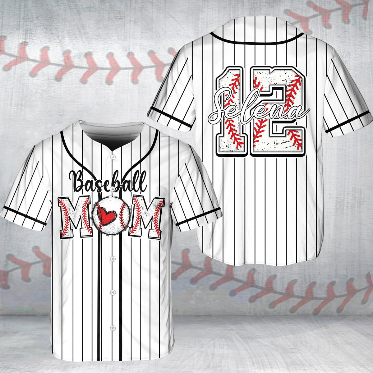 Personalized white mom baseball jersey with custom name and number, main view