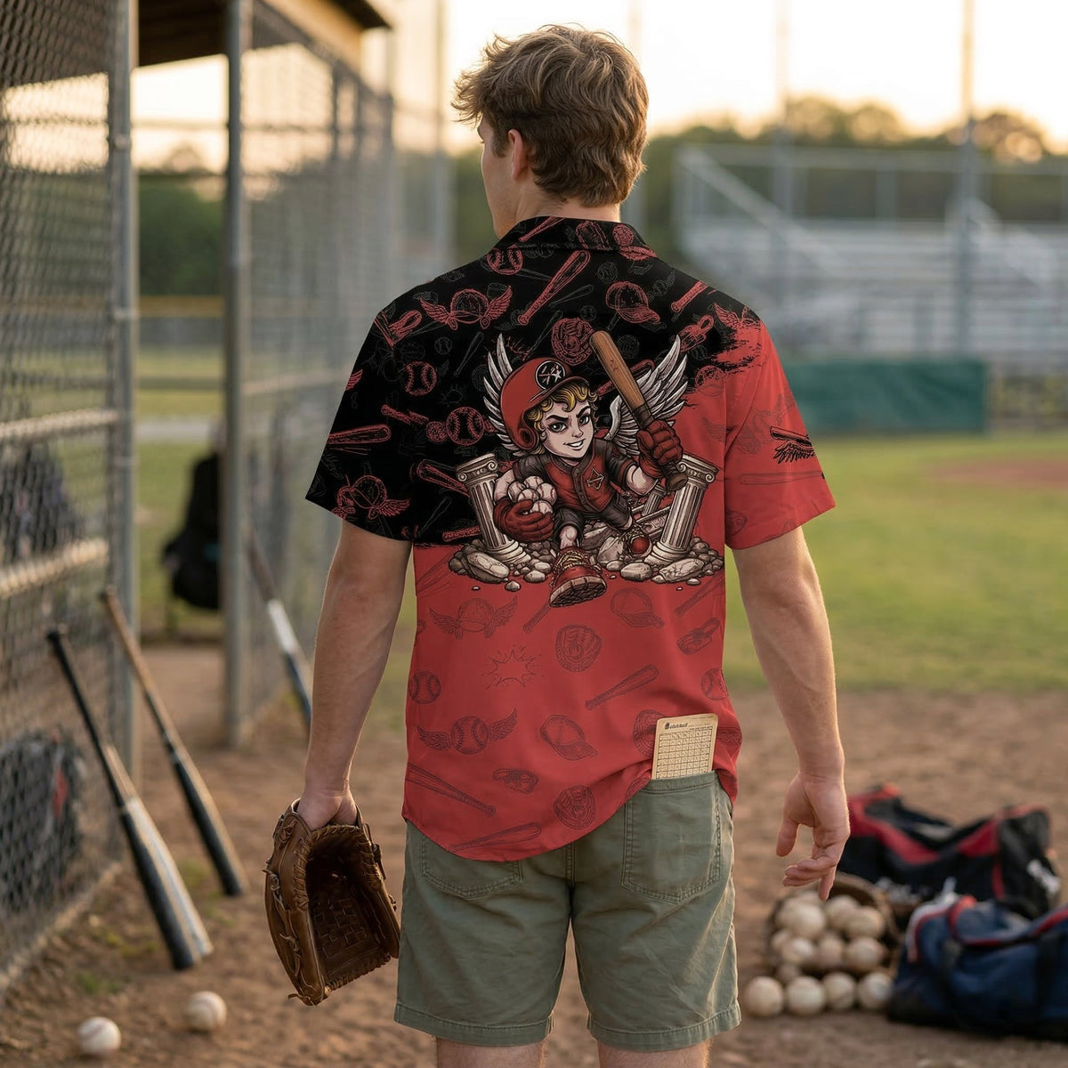 Third lifestyle view showing the comfortable fit of the baseball sports jersey