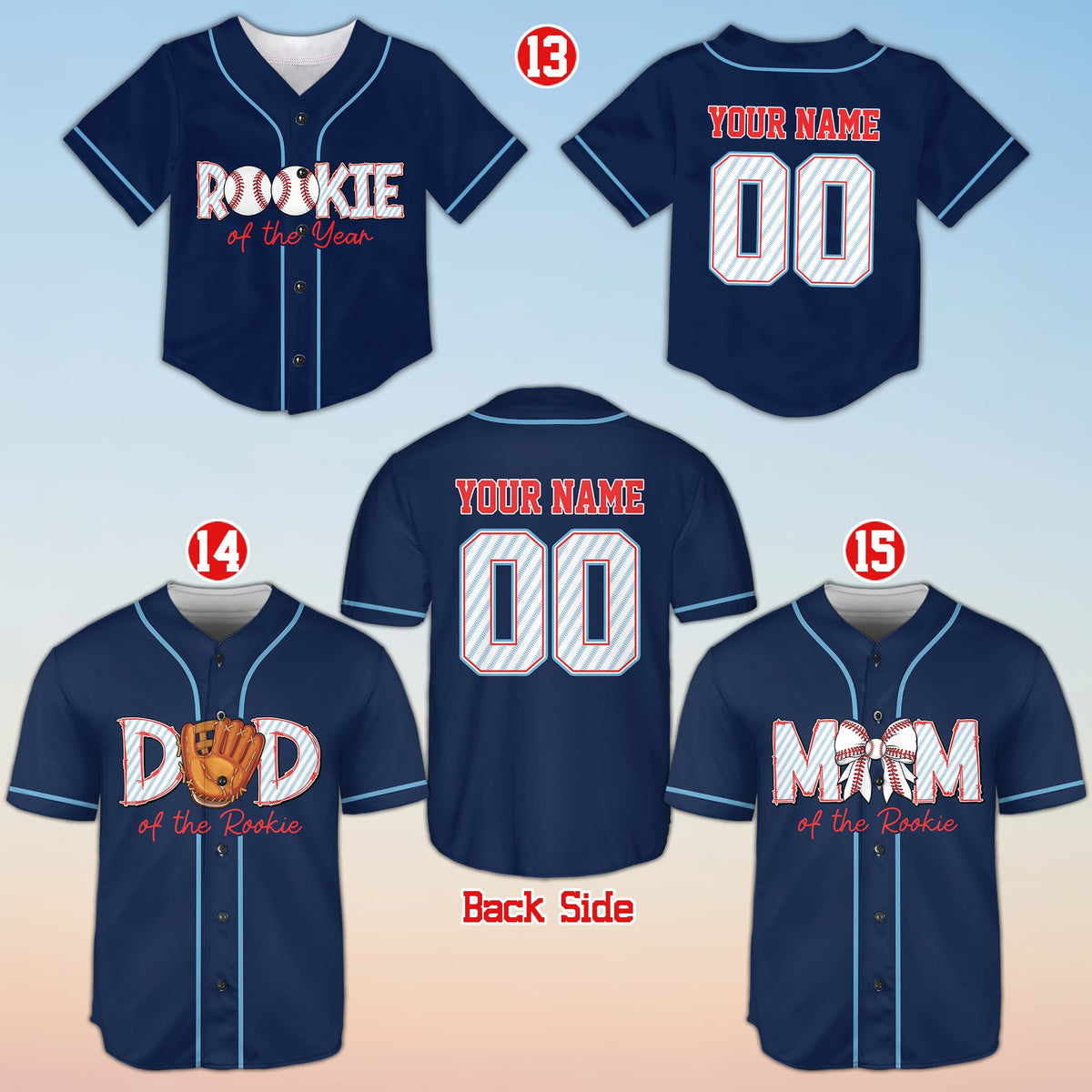 Navy blue custom baseball jersey with graphic details, front view
