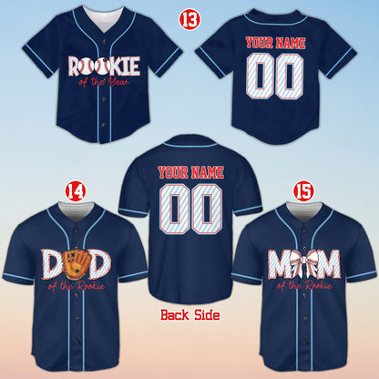 Navy blue custom baseball jersey with graphic details, front view
