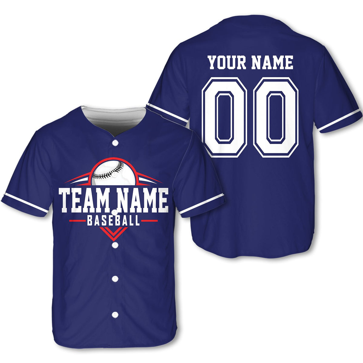 Navy solid baseball jersey with custom name and number, main view