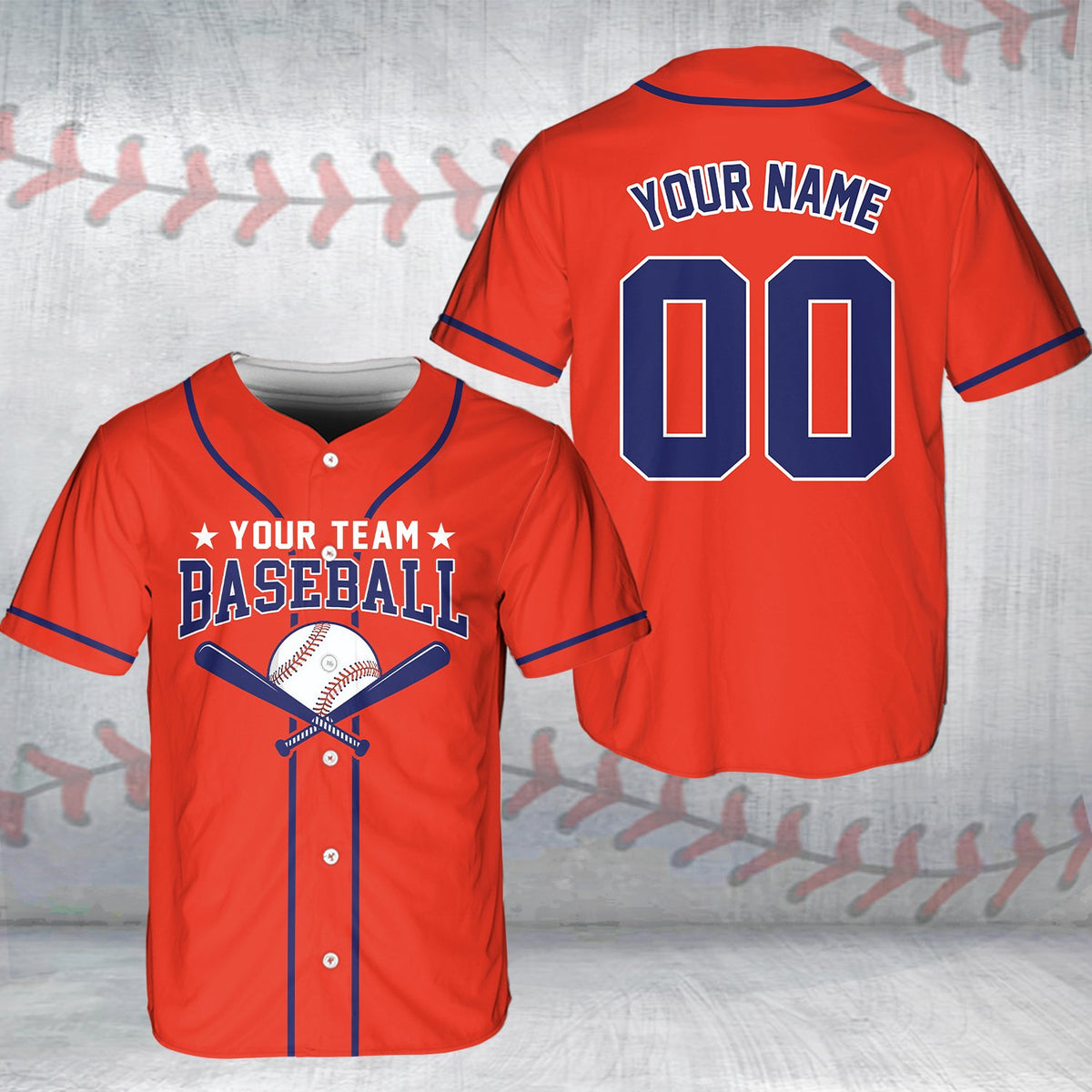 Orange personalized baseball jersey, front view