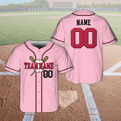 Pink personalized baseball jersey, front view