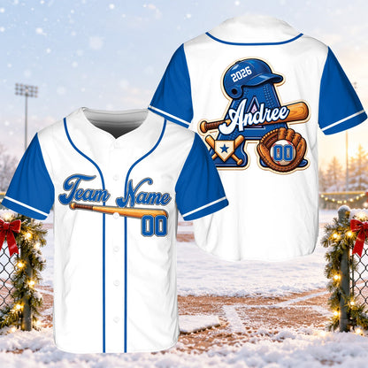 Second front view of white personalized baseball jersey design