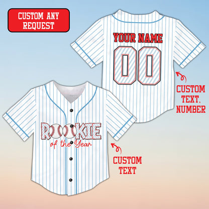 White solid baseball jersey with custom family graphic, front view