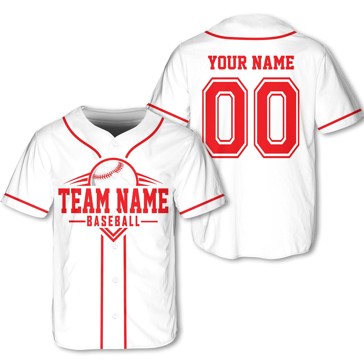 White custom name baseball jersey front view four