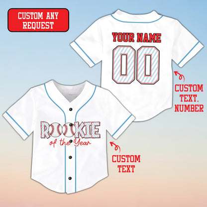 White custom family baseball jersey, front view