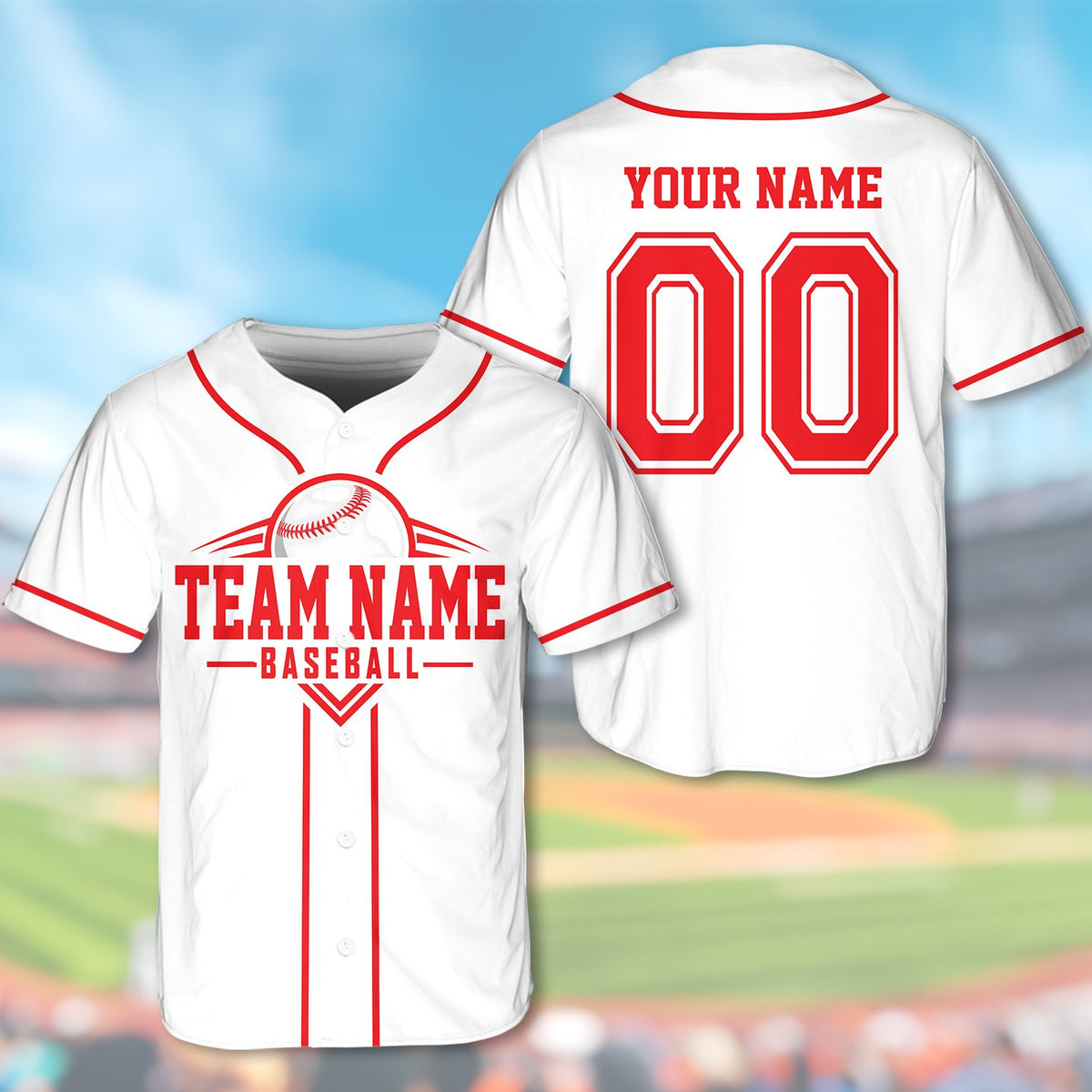 White personalized baseball jersey front view five