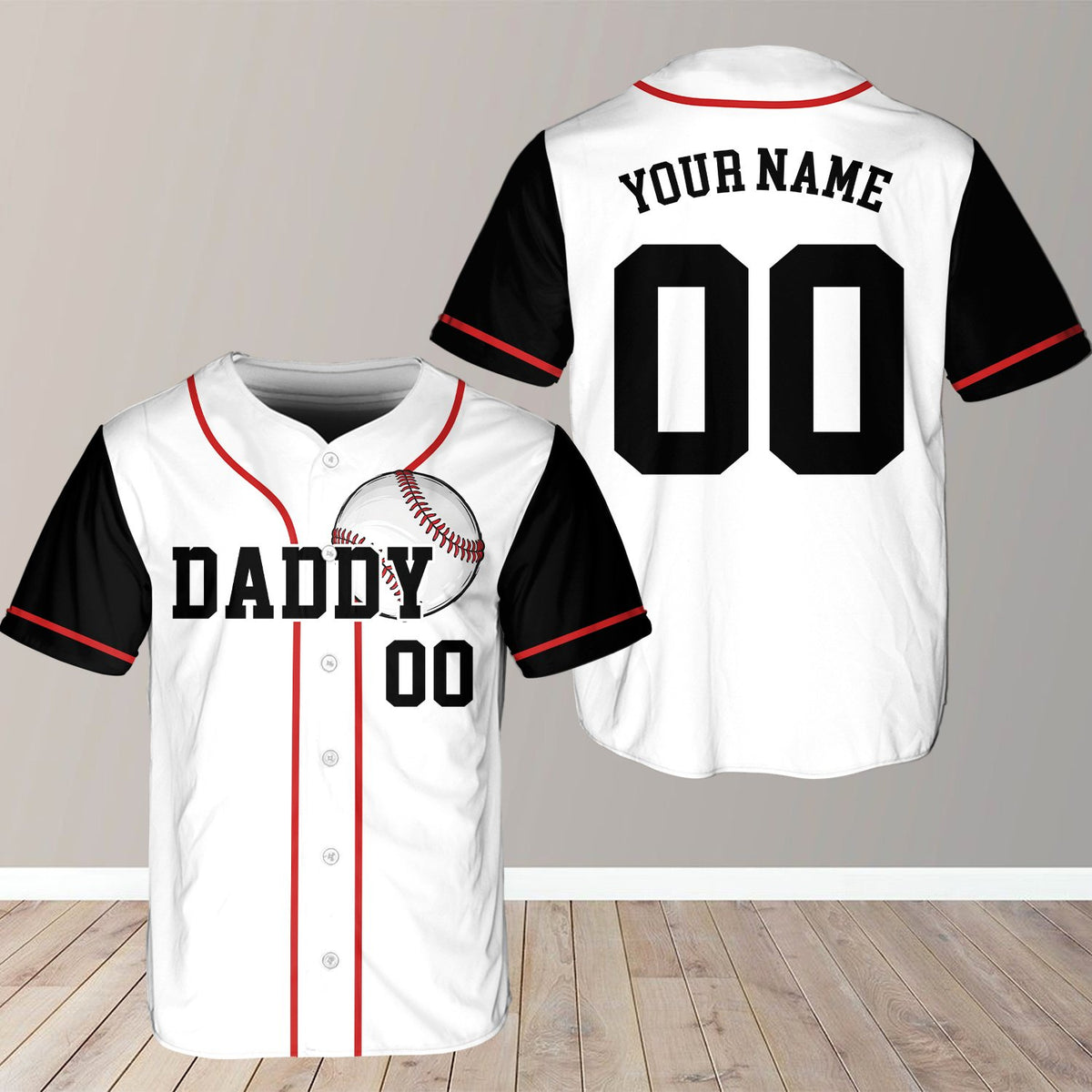 Front view of baseball new york jersey in white and black with red piping