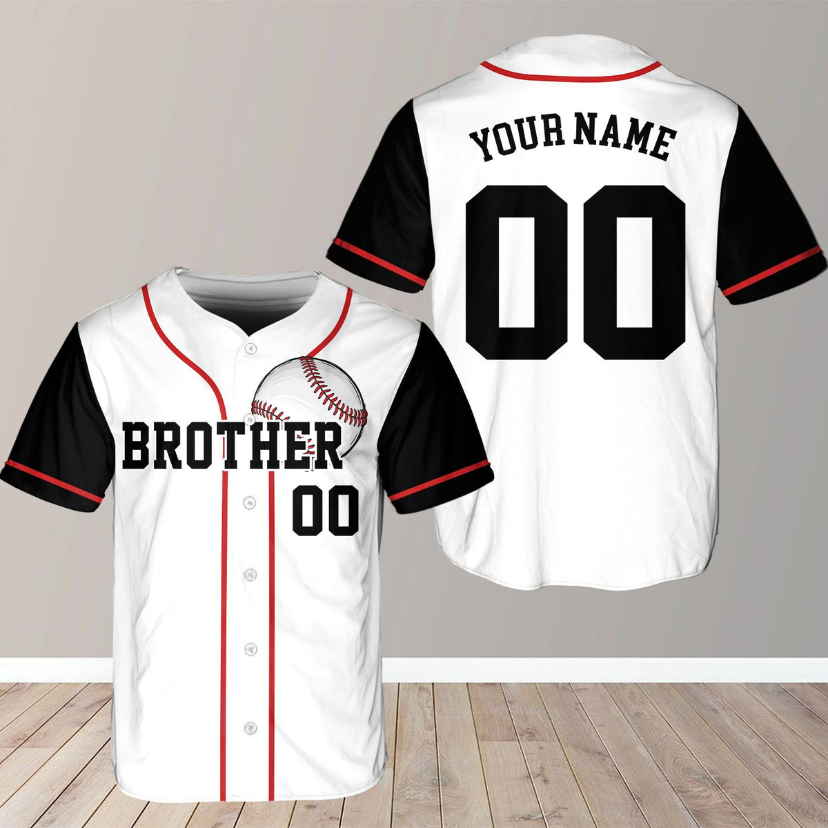 Close-up of jersey for baseball showing family graphic