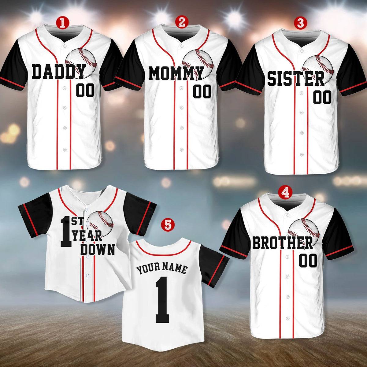 Lifestyle shot of customized baseball jersey in black and white