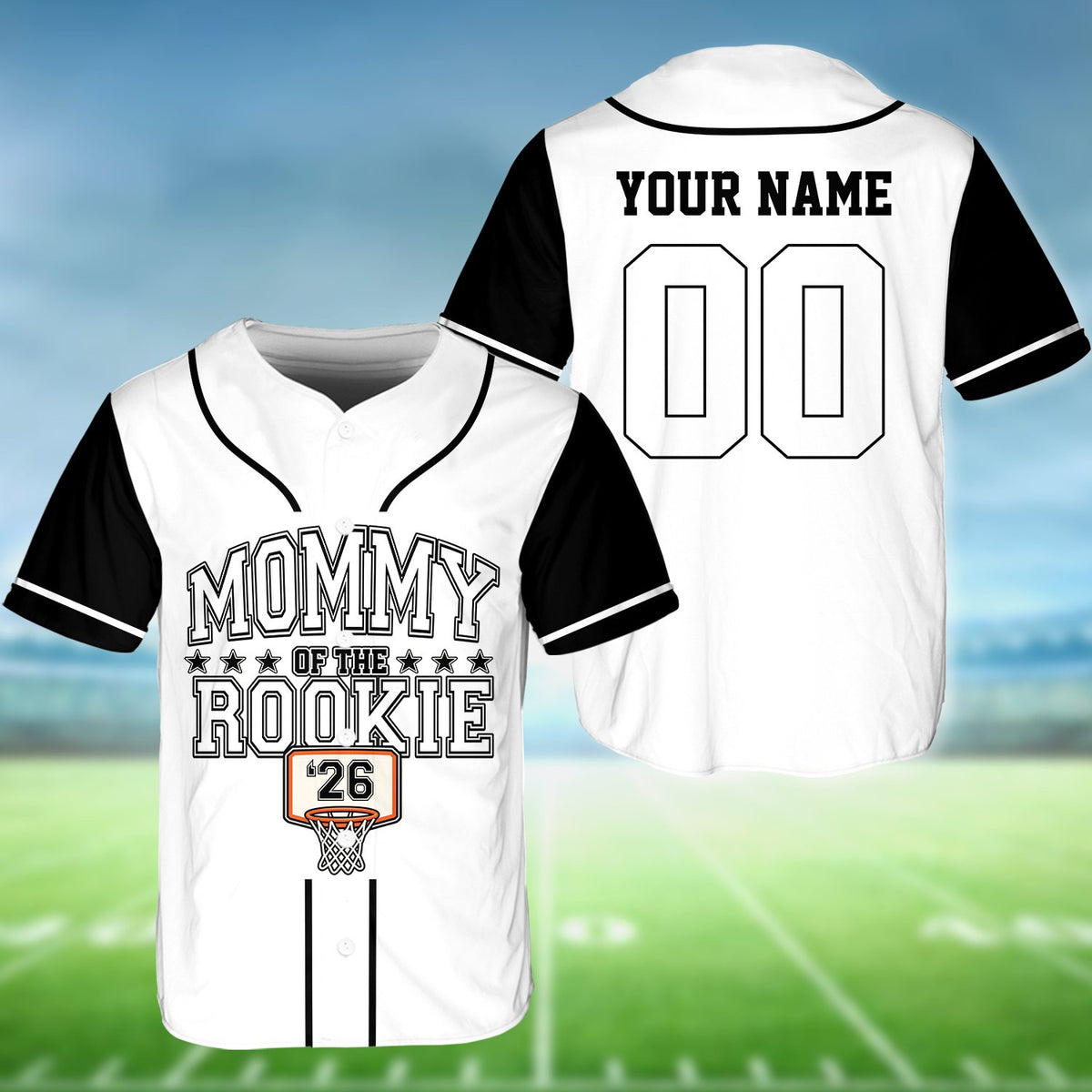 Mommy of the rookie text on custom baseball jersey