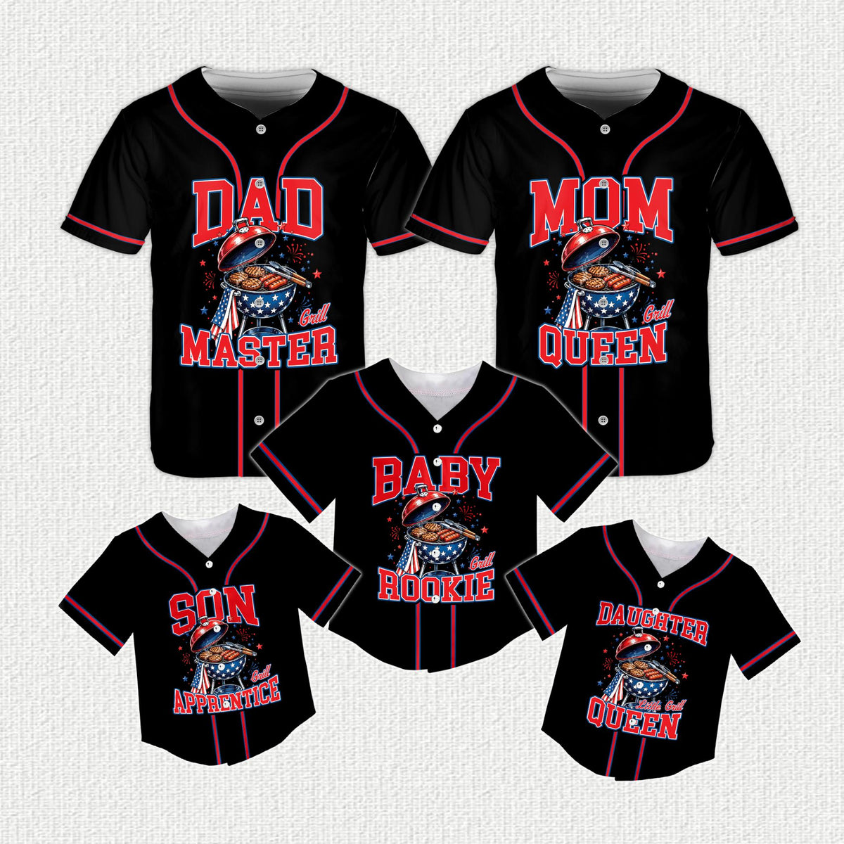Another front view of the black bbq baseball jersey