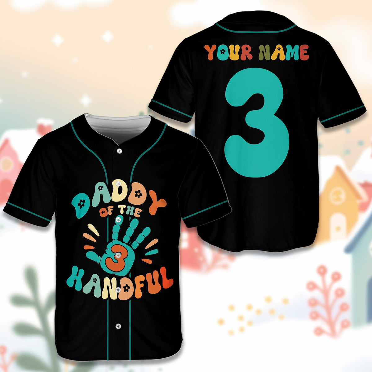 Personalized black birthday baseball jersey with custom name and number, front view