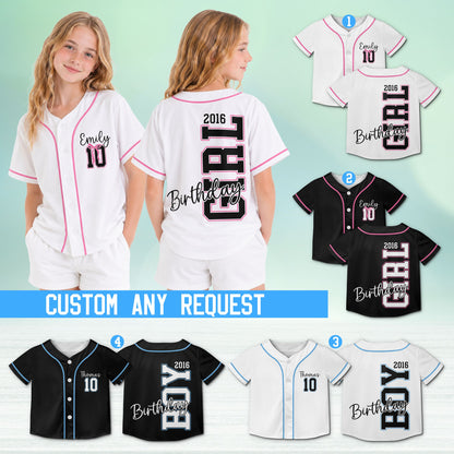 Lifestyle view of adults wearing personalized birthday baseball jerseys