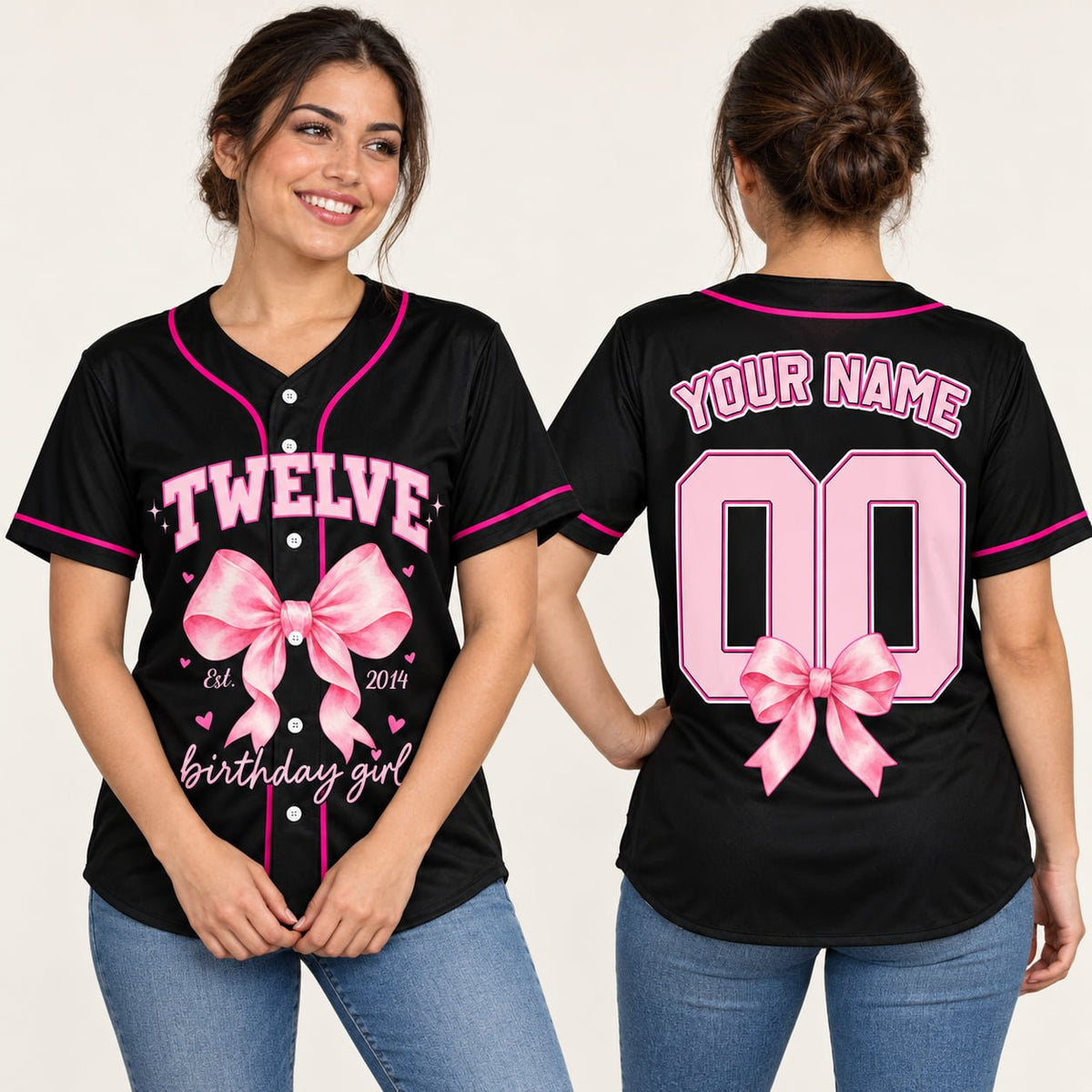 Another lifestyle view of the personalized birthday baseball jersey in action