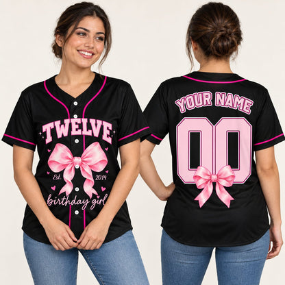 Another lifestyle view of the personalized birthday baseball jersey in action