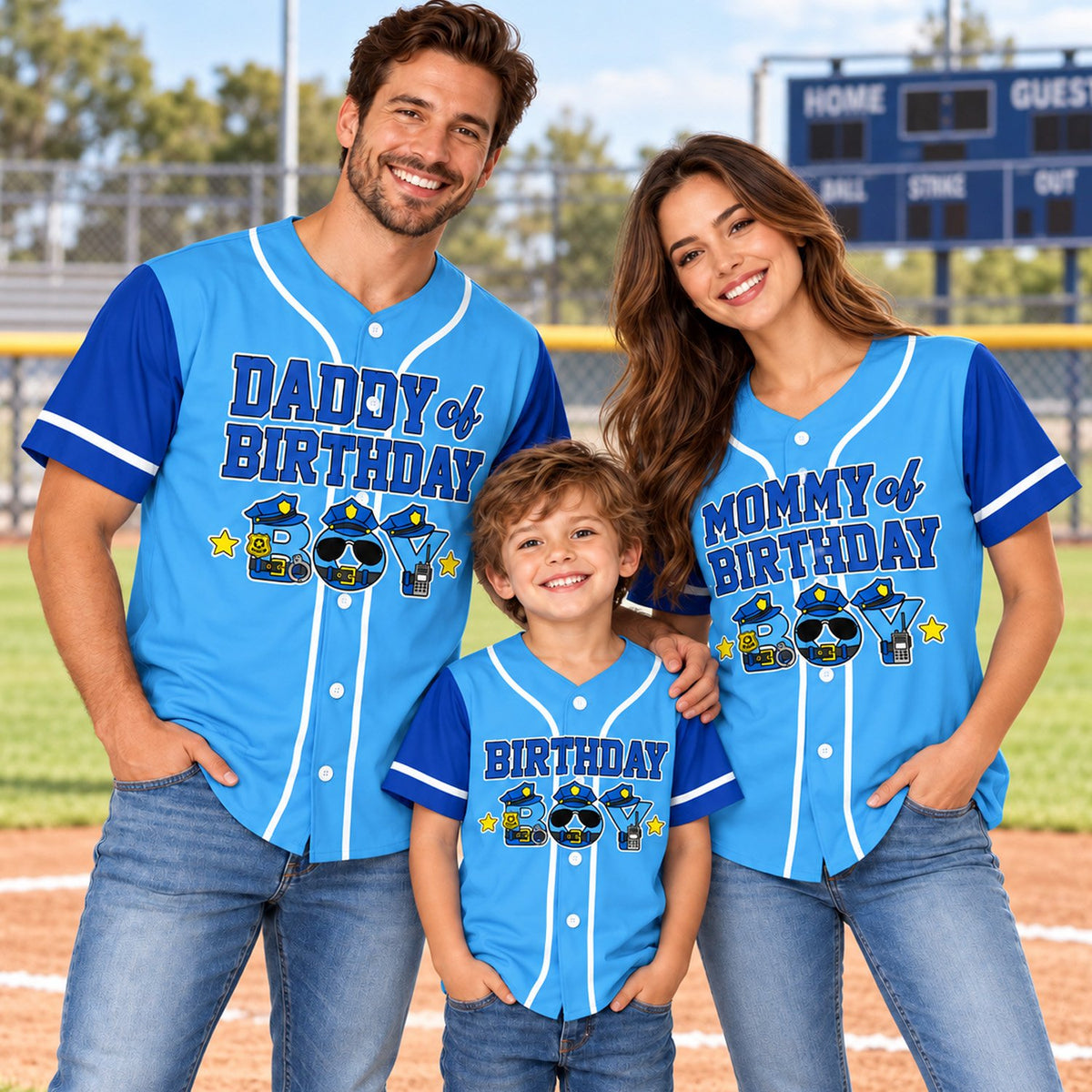 Second lifestyle view showing the birthday police baseball jersey