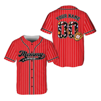 Front view of red custom name birthday baseball jersey