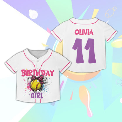 White birthday softball baseball jersey, alternate front view