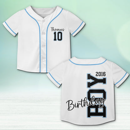 White personalized baseball birthday jersey front view
