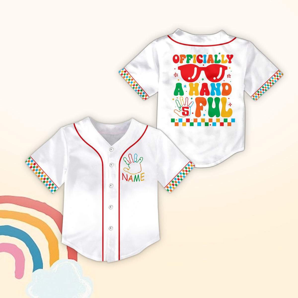 White custom baseball jersey for kids birthday celebration, front view
