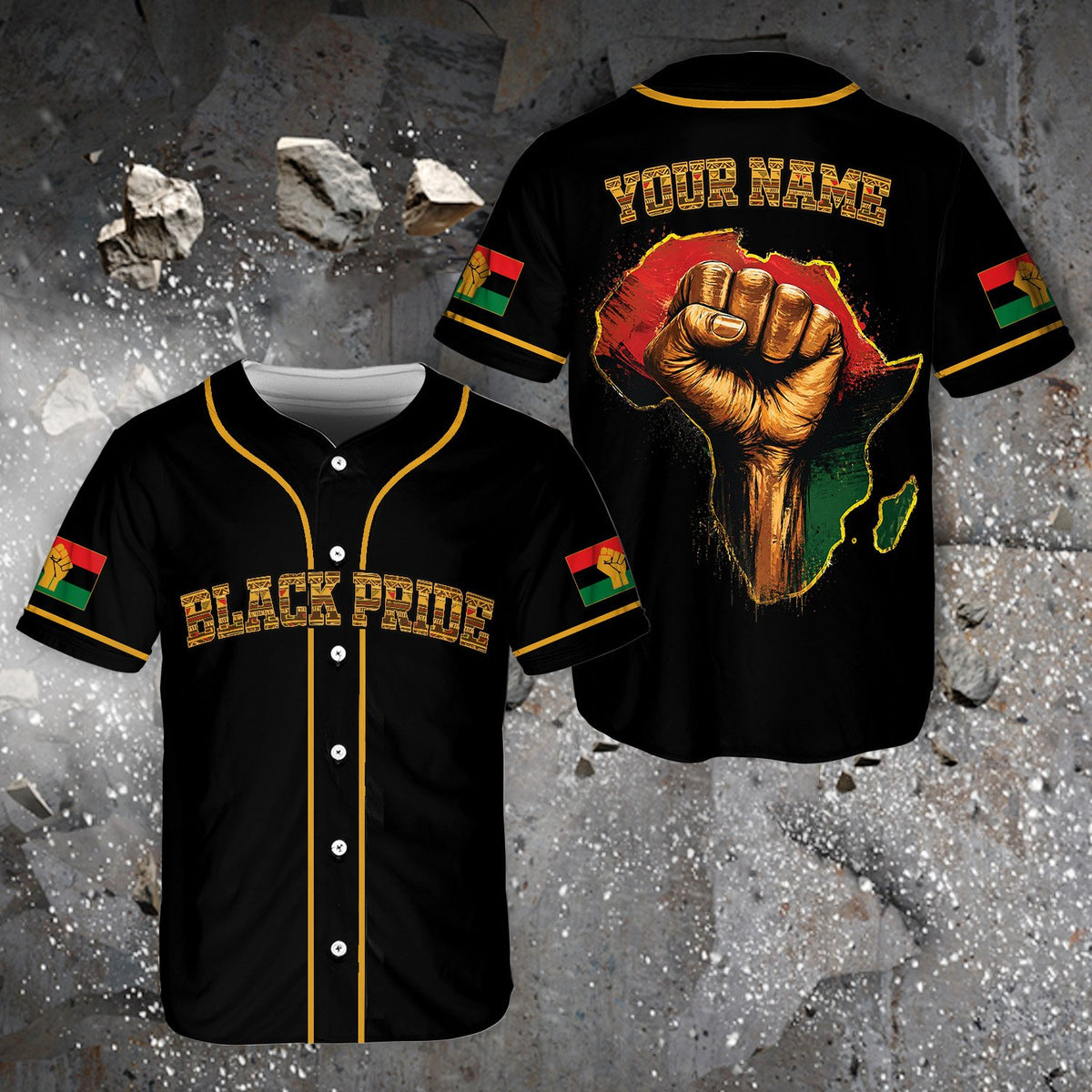 Another front angle of the Black Pride adult baseball jersey