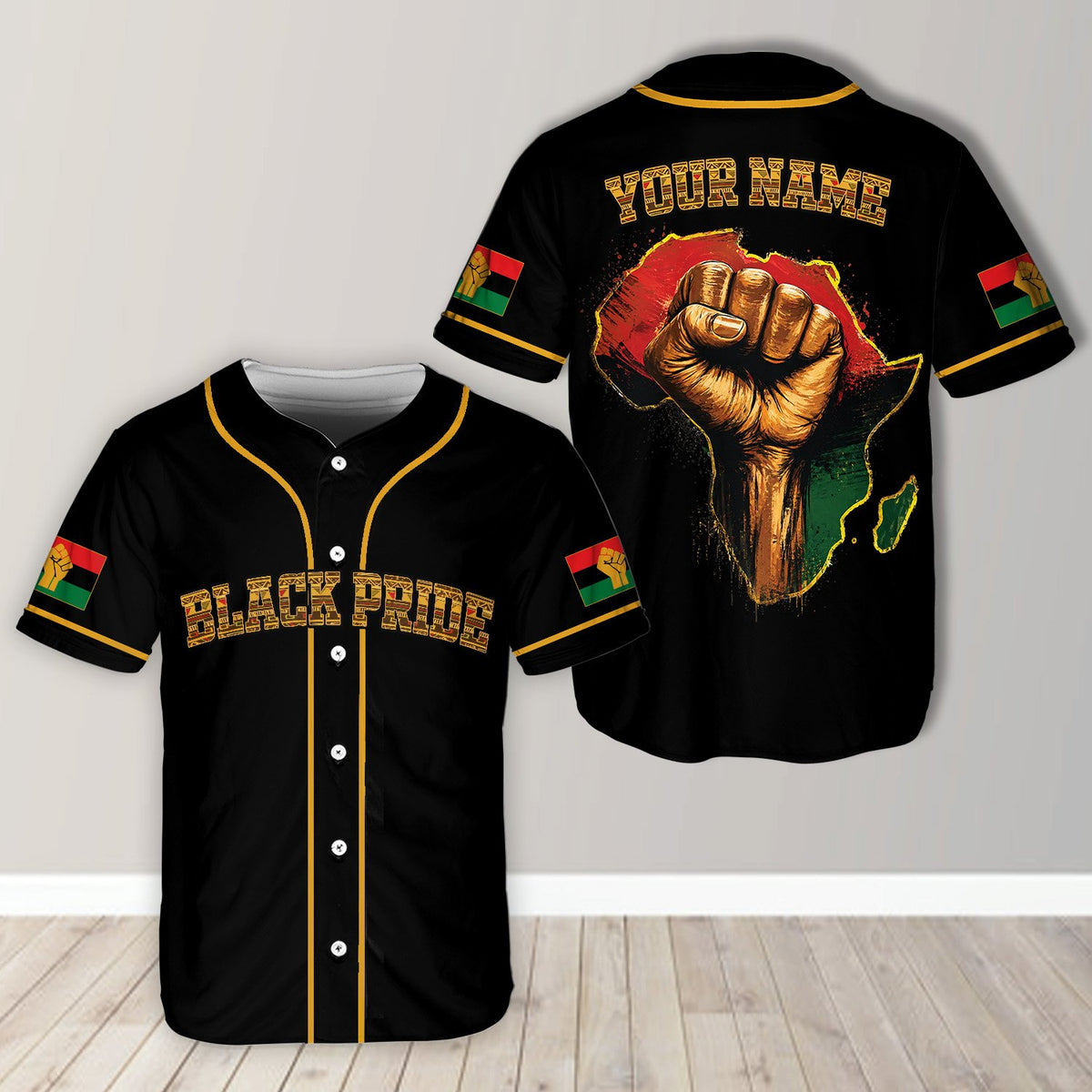 Flat lay front view of the custom name baseball jersey