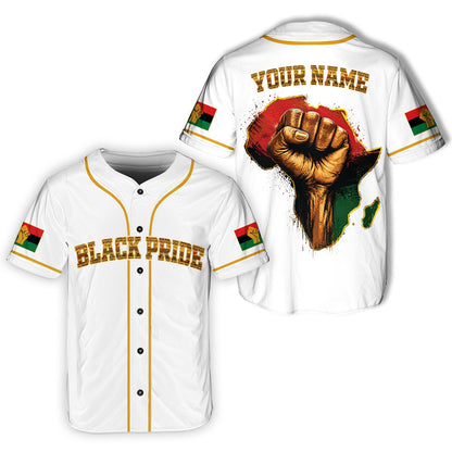 Main view of the white version of the custom Black Pride baseball jersey