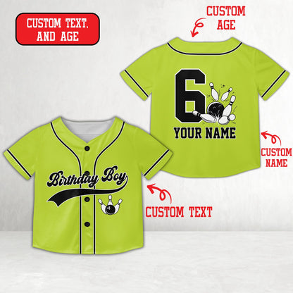 Gray personalized bowling birthday baseball jersey with custom name and number