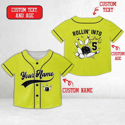Yellow custom baseball jersey with front bowling design