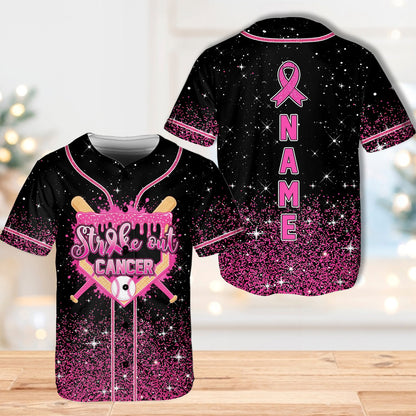 Black breast cancer awareness baseball jersey front view 5