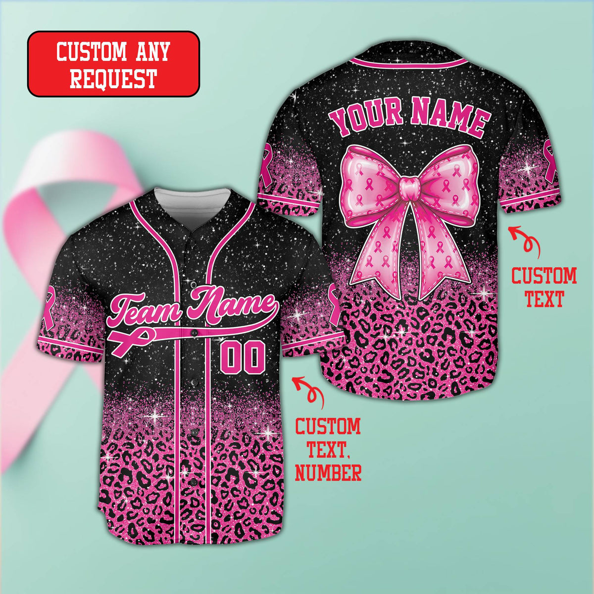 Front view of custom name and number baseball jersey black