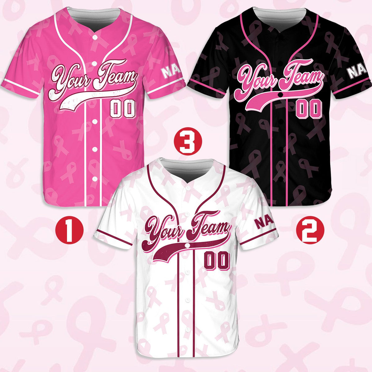 Detailed front view of the personalized baseball jersey showing the ribbon pattern