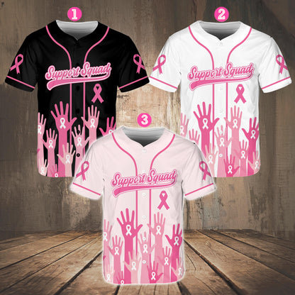 Detail front view highlighting the pink sleeve piping and breast cancer awareness design