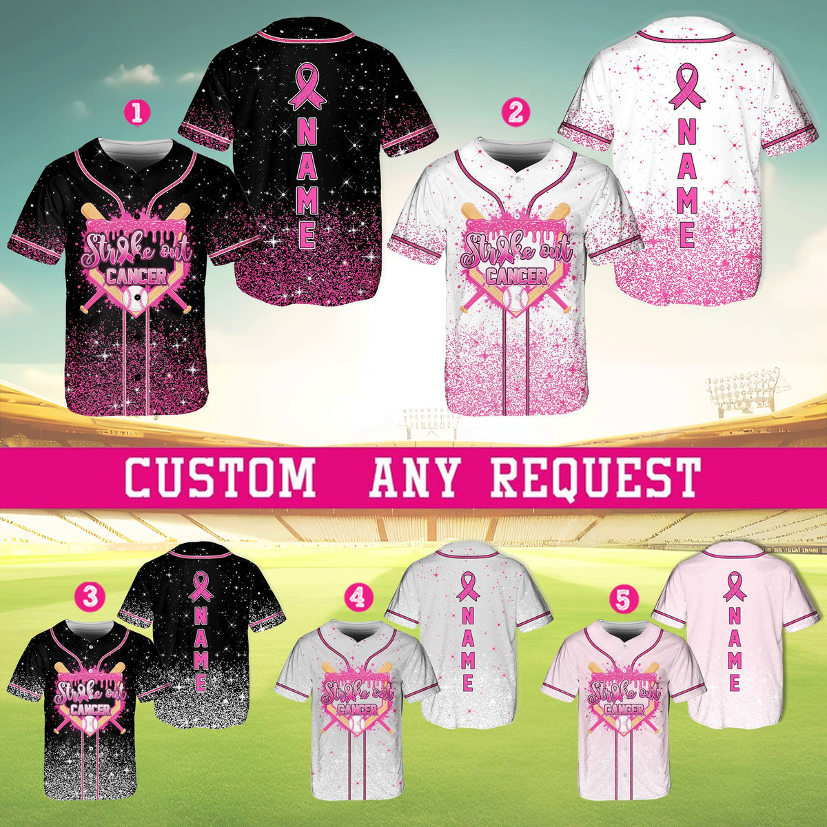 Multicolor abstract breast cancer awareness jersey, front view 4