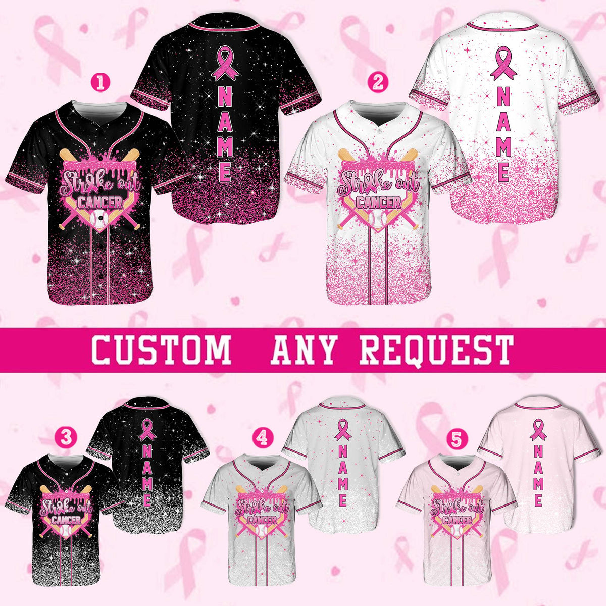 Multicolor breast cancer awareness baseball jersey front view