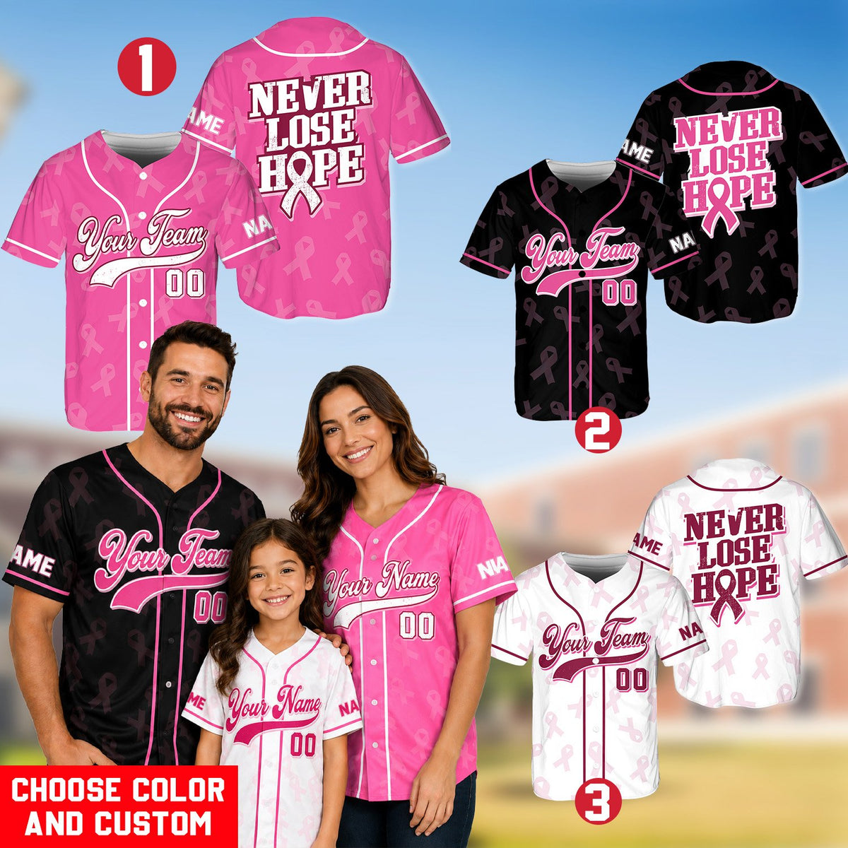 Fourth lifestyle view of the breast cancer awareness baseball jersey
