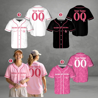 Multicolor variations of the personalized breast cancer awareness baseball jersey