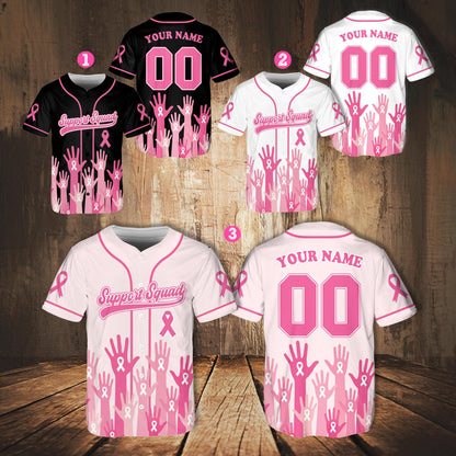 Lifestyle or styled view of the personalized baseball jersey showing pink hand graphics
